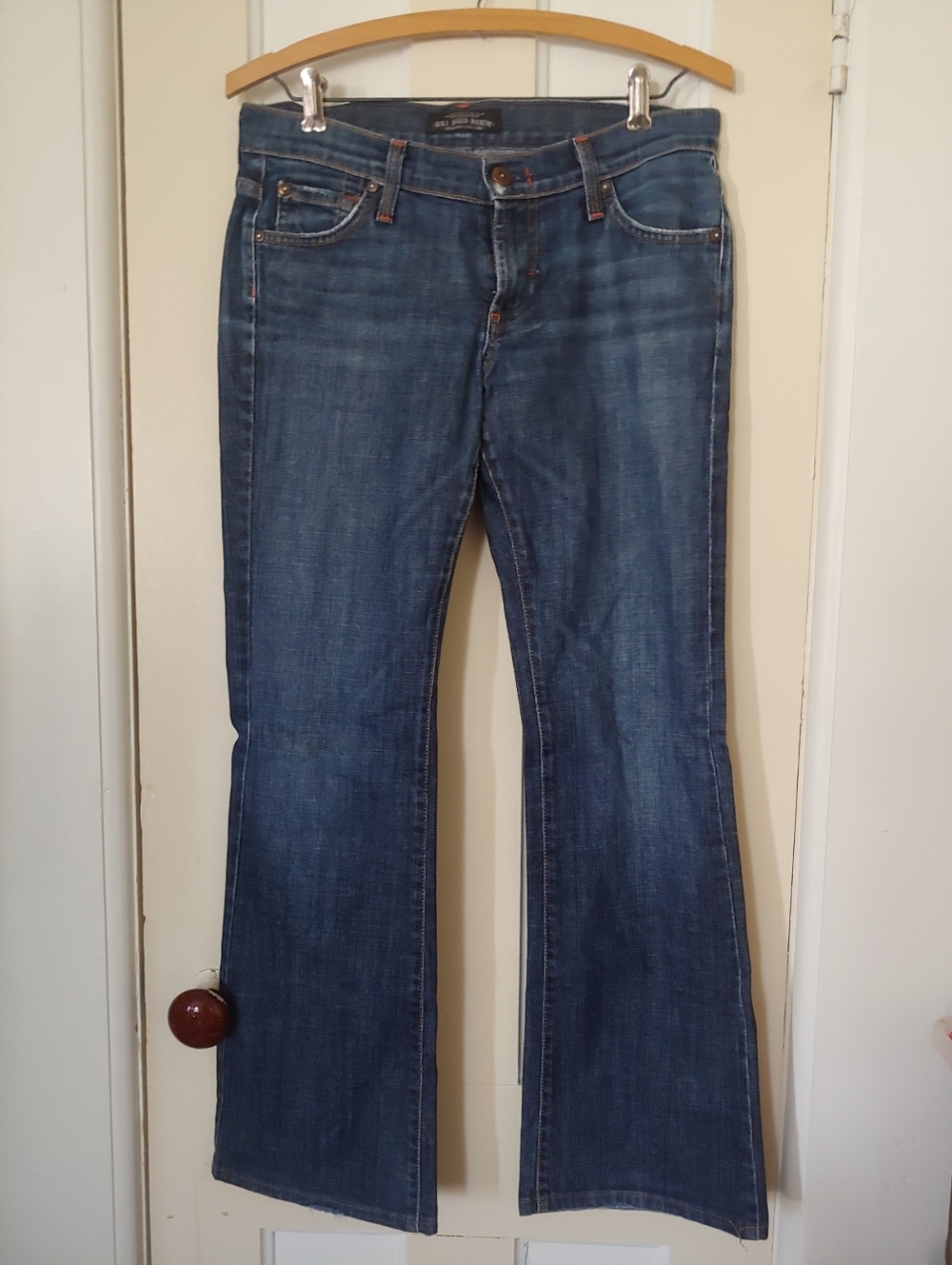 Dry Aged Denim Bootcut Jeans – Size 27 | Medium Wash Stretch Light Distressing